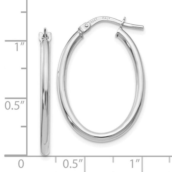 2mm Classic Oval Hoop Earrings in 10k White Gold, 26mm (1 Inch) - Picture 4 of 5